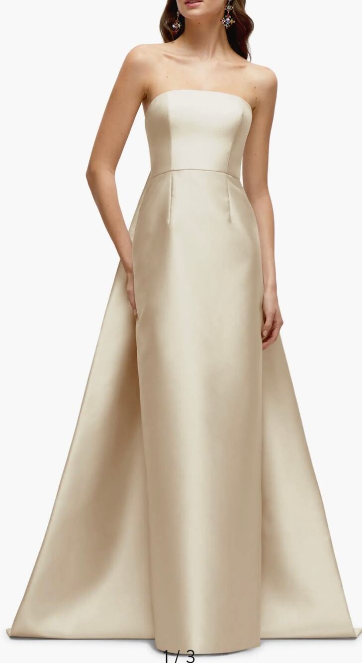 ALFRED SUNG Strapless Satin Maxi Dress in Ivory